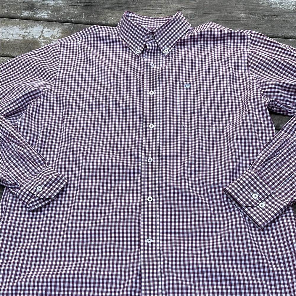 Southern Tide cranberry red gingham plaid shirt size L